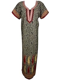 Womens Printed Caftan Nightgown Embroidered Cotton Maxi Dress Large
