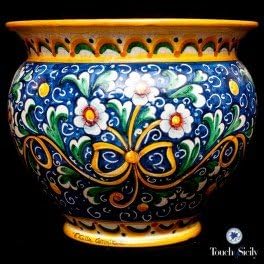 Touch of Sicily, Indoor Outdoor Ribbon Planter Vase, Italian Handmade Ceramic.