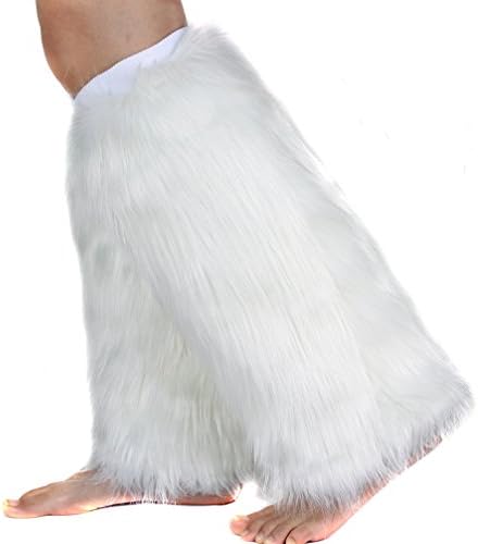 One Pair Women SOFT COZY FUZZY Faux Fur Leg Warmers Boots Cuffs Cover (White)