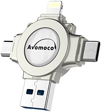 Avomoco USB 3.0 Flash Drive 128GB External Storage Expansion Memory Stick 4 in 1 Multi Functional Memory Storage for iphone iOS and Android Samsung Phones Type C Devices and Macbook (Silver) (128GB)
