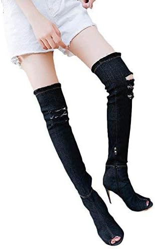 ripped jeans thigh high boots