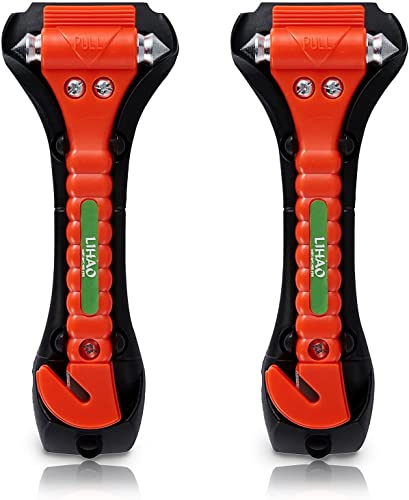 LIHAO レスキューハンマー 脱出用ハンマー 車 ハンマー 2個セット 固定ホルダー付き 緊急脱出ハンマー 車 窓割り ハンマー シートベルトカッター付き 安全 緊急 ガラス 窓 割り 車載用