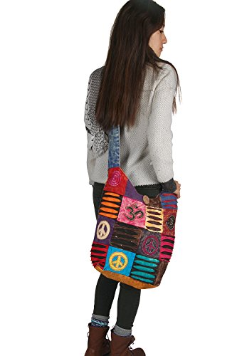 Blue Red Hobo Cotton Sling Cross Body Messenger Shoulder Bag Hippie Boho Bohemian Light Roomy Spacious