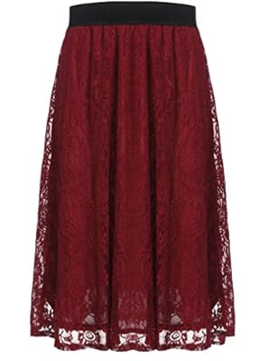 Halife Women Vintage Elegant High Waisted Floral Lace Pleated Midi Skirt