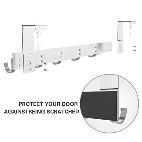 Door Hooks Hanger Rack, Anjuer Aluminum Utility Organizer Holder for Kithchen Bathroom, 6 Hooks Over the Door Hanger Silver