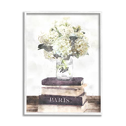 Stupell Industries Delicate White Florals on Parisian Bookstack, Design by Ziwe…