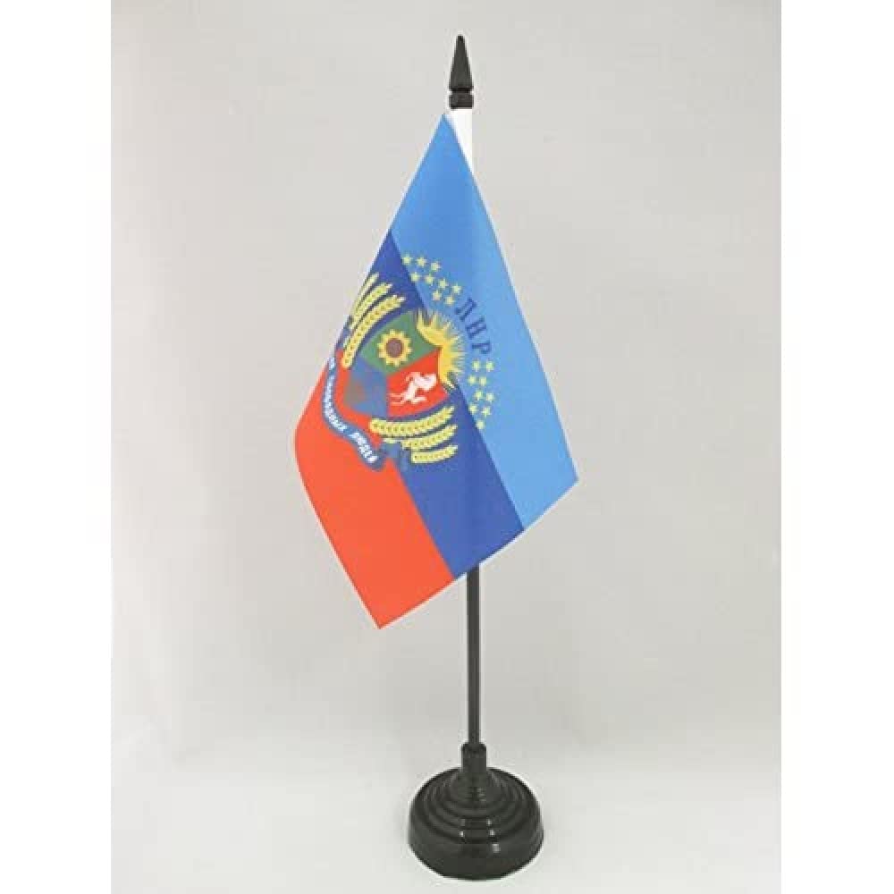 Drapeau de Table République Populaire de Lougansk avec Armes, 15cm x 10cm