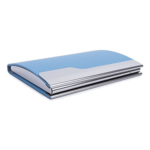 PU Leather And Metal Business Card Holder Name Card Credit ID Case with Magnetic Shut Blue Arc - Thumbnail 7