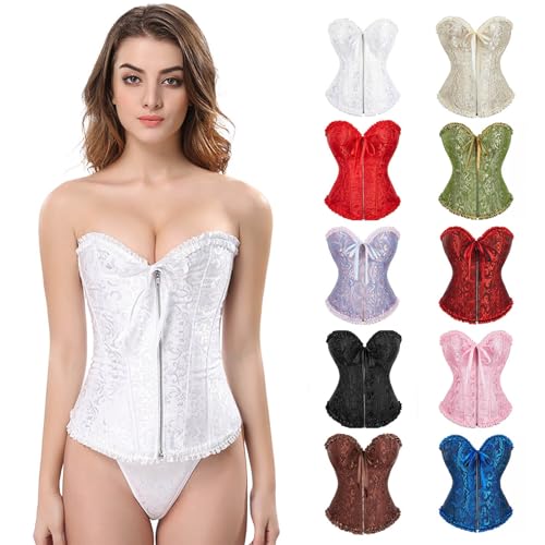 Jbsabotad Ladie'S Lace Up Boned Overbust Corset Top For Women Vintage Bridal Lingerie Bodyshaper Halloween Gothic Underbust Sexy Bodysuit Costumes Plus Size Bustier Lingerie Bodyshaper