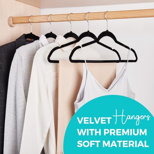 HOUSE DAY Black Velvet Hangers 60 Pack-Premium Clothes Hangers Non-Slip Felt heavy Duty Coathanger, Durable Suit Hanger for Space Saving, No Hanger Marks 360 Rotating (Black, 60 Pack)