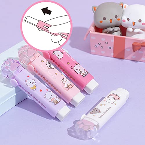 4x Katzenpfoten-Radierer – Ausfahrbar, Kawaii, Für Schule & Büro (bunt)