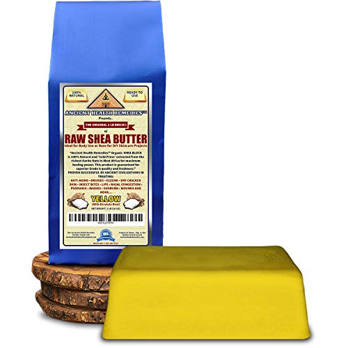 Organic Unrefined Raw AFRICAN YELLOW SHEA BUTTER 1 LB (16 oz) BLOCK Best Price Highest Quality Grade A for Anti Aging, Dry Skin, Base for DIY Body Butter, Beauty, Skin Moisturizer & Soap Making(GHANA)