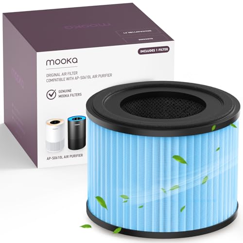 MOOKA AP-S0610L Air Purifier Smoke Remover Filter, 3-in-1 True HEPA Filter, High-Efficiency Activated Carbon Air Filter for Smoke, Odor, Dander, Pollen