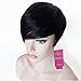 HOTKIS Human Hair Short Black Wig With Bangs Short Human Hair Wigs For Women Short Black Straight Wigs (Long Bangs-1b#)