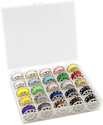 BOBBIN STORAGE BOX WITH 25 METAL THREADED UNIVERSAL BOBBINS
