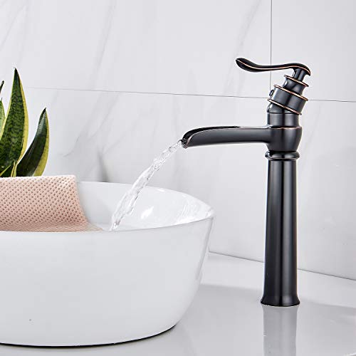 HOROW Oil Rubbed Bronze Bathroom Vessel Sink Faucet Waterfall Singe Handle One Hole Basin Mixer Tap Tall Body