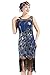 BABEYOND 20's Vintage Peacock Sequin Fringed Party Flapper Dress (Blue with Black Fringe, Small)