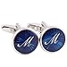 H&H HJ Men's 2PCS Rhodium Plated Cufflinks Silver Initial Letter Shirt Wedding Business 1 Pair Set Blue M