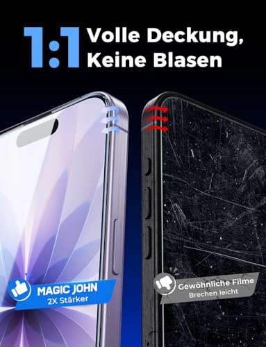 MAGIC JOHN Pack of 2 for iPhone 17 for Protective Glass (6.3 Inch), Auto Dust Elimination, 9H, HD Clear, Bubble-Free, Easy Installation