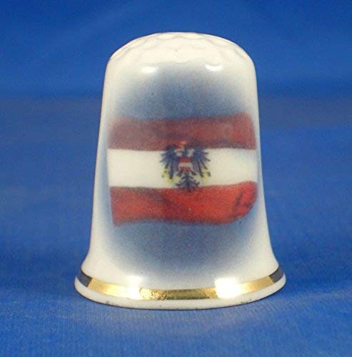 Porcelain China Collectable Thimble -- Flag of Austria with Free Gift Box