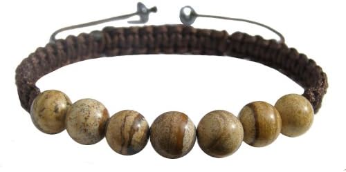 ZENstore Landscape Picture Jasper Yoga Healing Bracelet Natural Gemstones size 0.3" 8mm Chakra Protection Courage Creativity Willpower