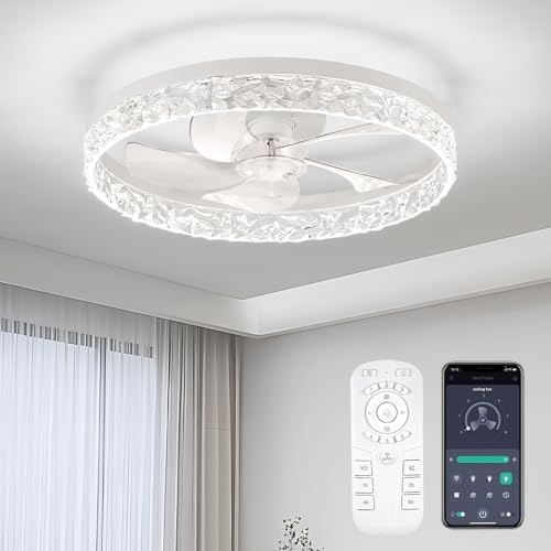 FTZVRD Ceiling Fans with Lights, Flush Mount Ceiling Fan with Lights and Remote, 6 Wind Speeds Low Profile Smart Ceiling Fan for Bedroom, Kids Room, Kitchen and Small Room 20