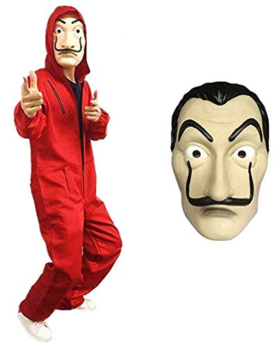 Unisex Red Costume for La Casa De Papel Coverall Jumpsuits with Dali Mask