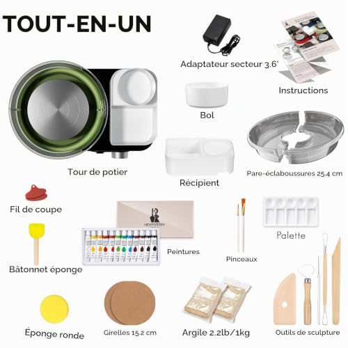 Innofans Electric Pottery Tower Light Green - Complete Pottery Kit for Adults with 1kg Clay 0-200 RPM Adjustable Professional Silent Machine for Beginners Creative Gift