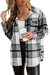 AUTOMET Womens Casual Plaid Shacket Wool Blend