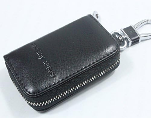 Car Key Case Leather Key Chain Holder Metal Hook Keyring Wallet Zipper Bag Fob (black)