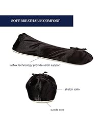 Isotoner - Zapatillas de bailarina de satén con lazo, suela de ante para mujer