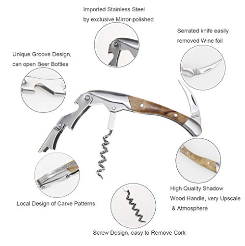 Dealight Waiters Corkscrew - Premium Rosewood All-in-one Corkscrew, Bottle Opener and Foil Cutter