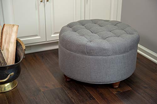 Homepop Home Decor | Button Tufted Woven Round Storage Ottoman | Ottoman with Storage for Living Room & Bedroom (Dark Gray) - Image 11