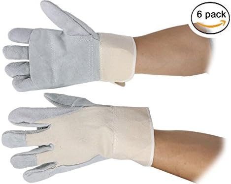 SZAT Quality Work/Labor/Gardening Split Leather Glove with Double Palm Protection, 6 Pairs in 1 Pack (Grey)