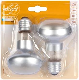 Velleman Light LEH1G3 °F Eco Halogen R63 Clear Glass Light Bulb Type E27 Socket – 42 W, 2700 K, Warm White with Clean Cover AC 220-240 V (Pack of 2)
