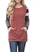 BLENCOT Women's Color Block Long Sleeve Tunic Sweatshirt Tops with Kangaroo Pocket-Red Medium