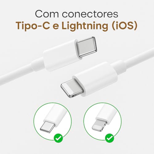 Cabo Carregador Turbo Compativel Com iPhone 8 Plus X Xr 11 12 13 14 Pro Max Branco Tipo C - Fast.