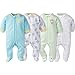 GERBER Baby Girls' 4 Pack Sleep N' Play Footie, Duck/Teddy, Newborn