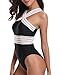 Holipick Women 1 Piece Sexy See Through Mesh Front Criss Cross Color Block Padded Monokini Swimsuit Black L