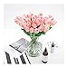 HoYuanFlo Artificial Tulips Single Stem PU Touched 10 Pcs Arrangement Bouquet with Glorious Moral for Home Office Wedding Parties (Pink)