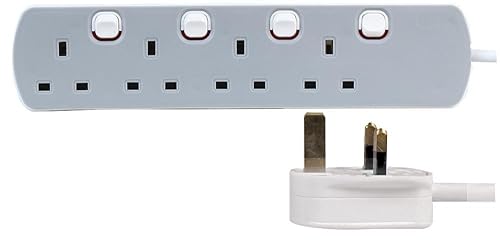 PRO ELEC PELB1765 4 Gang Individually Switched Extension 1m, Grey, 4 Socket