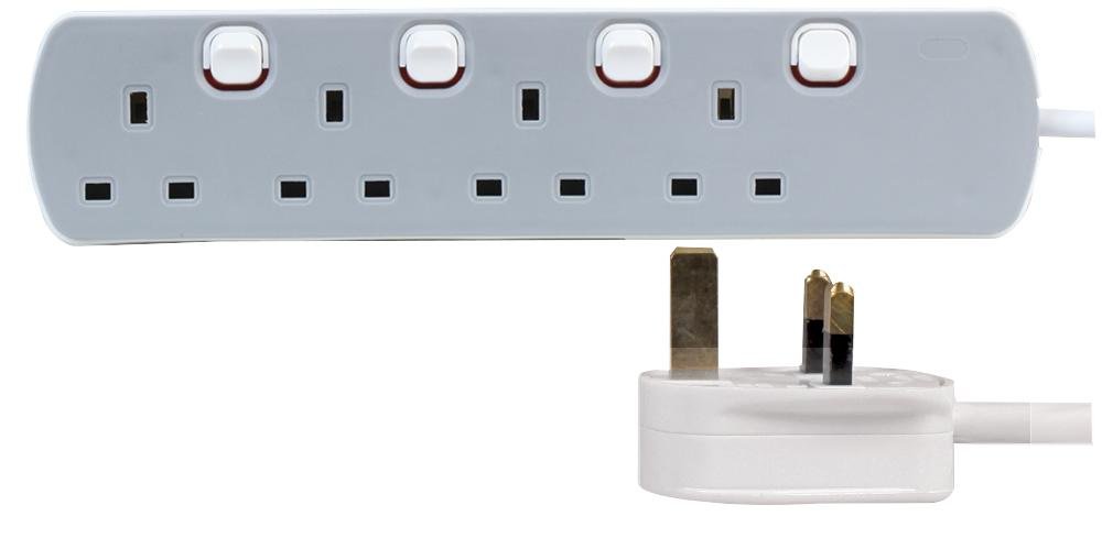 PRO ELEC PELB1765 4 Gang Individually Switched Extension 1m, Grey, 4 Socket