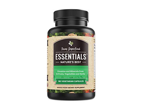 Texas SuperFood - Essentials Vitamins and Minerals, All Natural Whole Food Dietary Supplement, Red & Green Superfoods, Fruit & Vegetable Pills, Gluten Free, Dairy Free, Soy Free, 180 Capsules