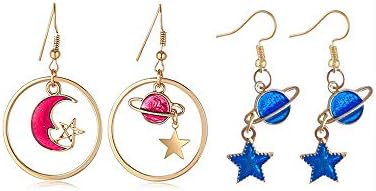 MUZHE Sapphire Blue Earth and Moon Planet Earring