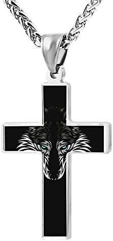 FollowC Tribal wolf face Cross Pendant - Jewelry Zinc Alloy Chain Necklace for Men Women, 24 Inches