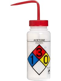 Bel-Art F11716-0001 Safety-Labeled 4-Color Acetone Wide-Mouth Wash Bottles; 500ml (16oz), Polyethylene w/Red Polypropylene Cap (Pack of 4)
