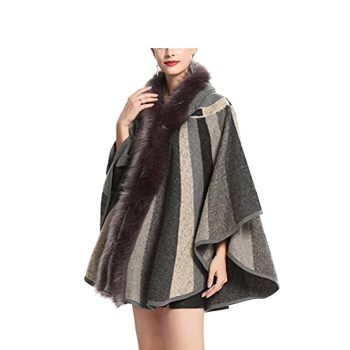 Women's Faux Fur Hoodie Shawl Wraps Cloak Coat Sweater Poncho Cape