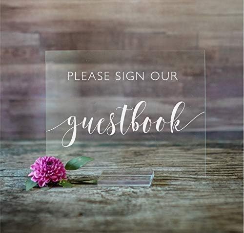 Mixed Media - Sweet Carolina Collective Modern Acrylic Wedding Guestbook Sign - Please Sign Our Guestbook - with Acrylic or Wood Stand: 5