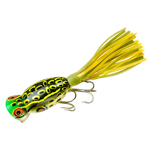 Arbogast Hula Popper Fishing Lure-2 in-Bull Frog - Chartreuse/White Skirt