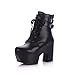 WeenFashion Women's Round Toe High Platform Ankle Strap Lace-up Closure Chunky Heels PU Boots with Zipper